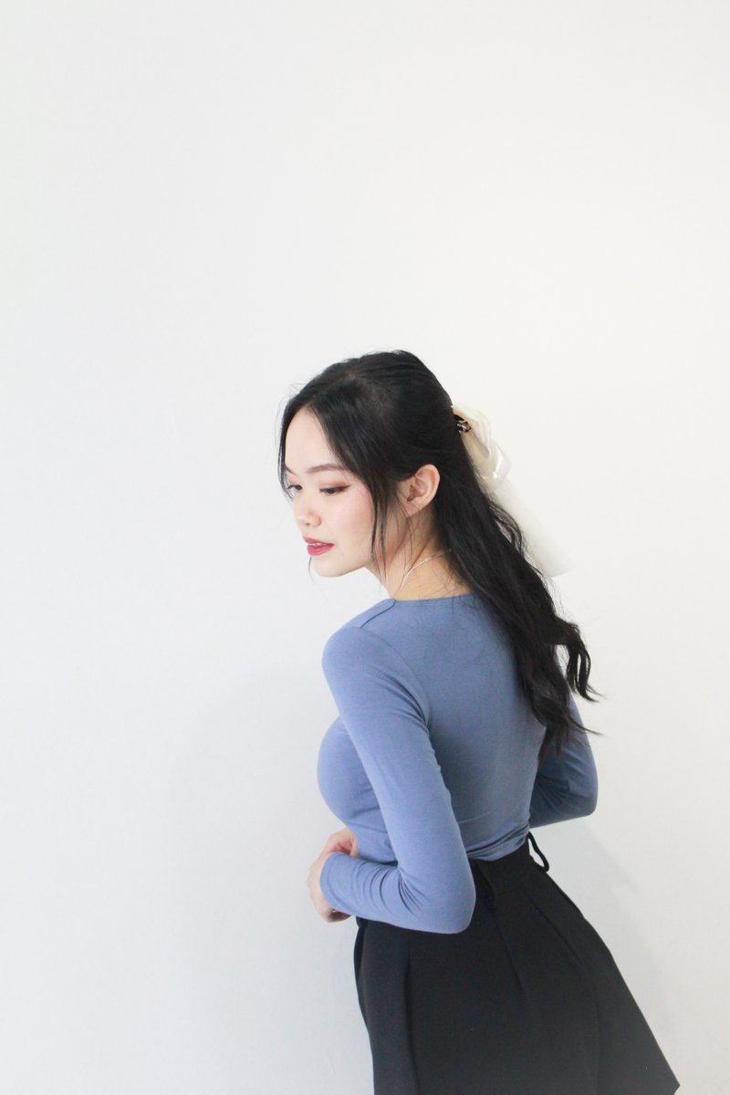 Constance Padded Long Sleeved Top in French Blue