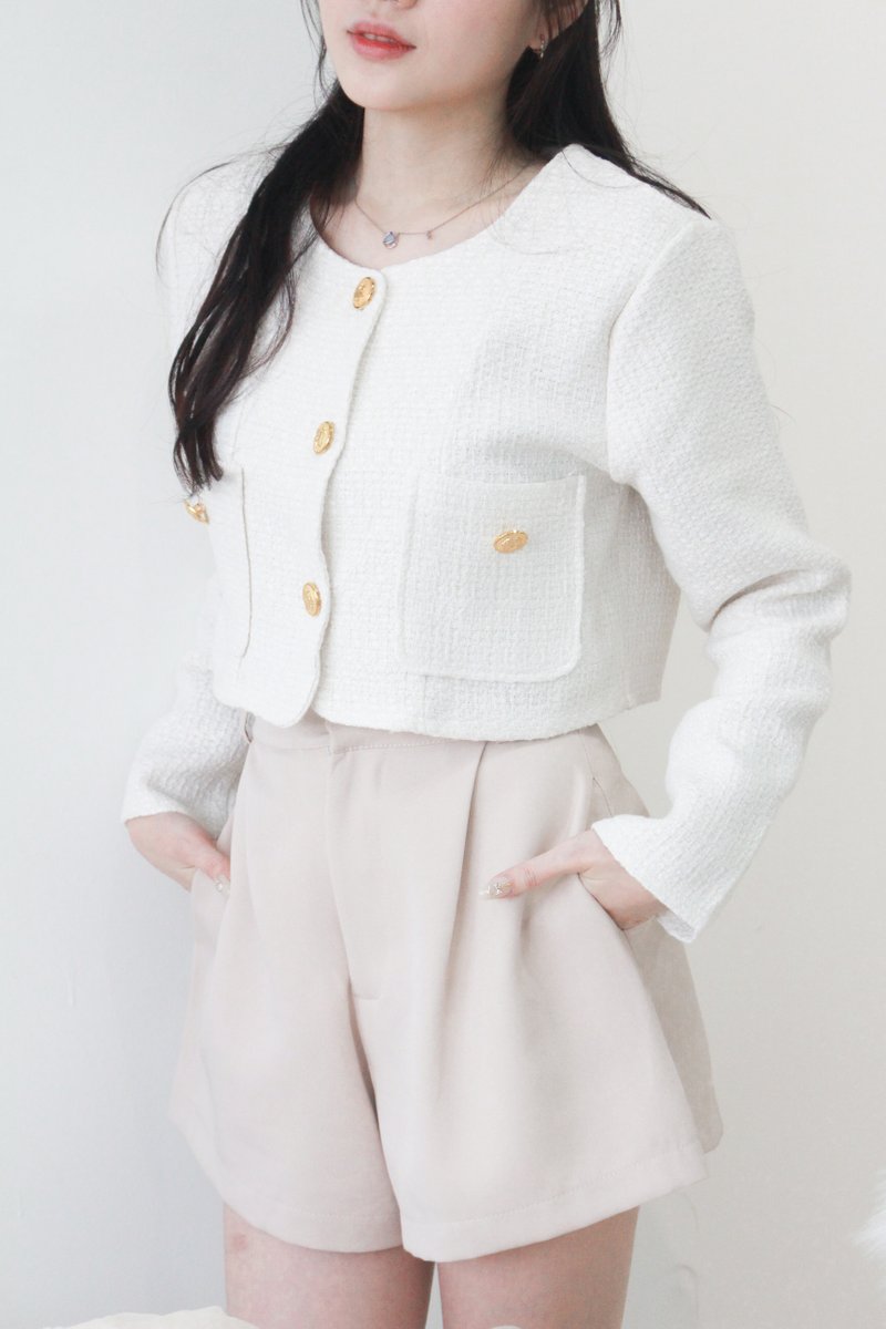 Meredith Tweed Outerwear in Cream White