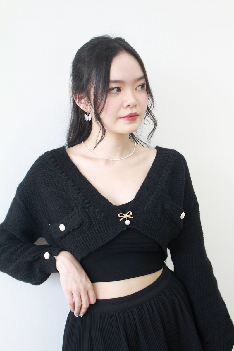 *BACKORDER* Liberty Knit Bow Cardigan in Black