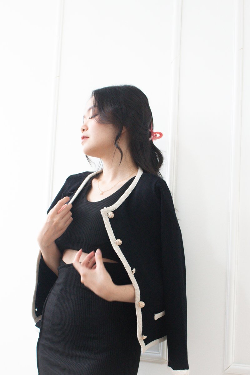 Solace Contrast Knit Cardigan in Black
