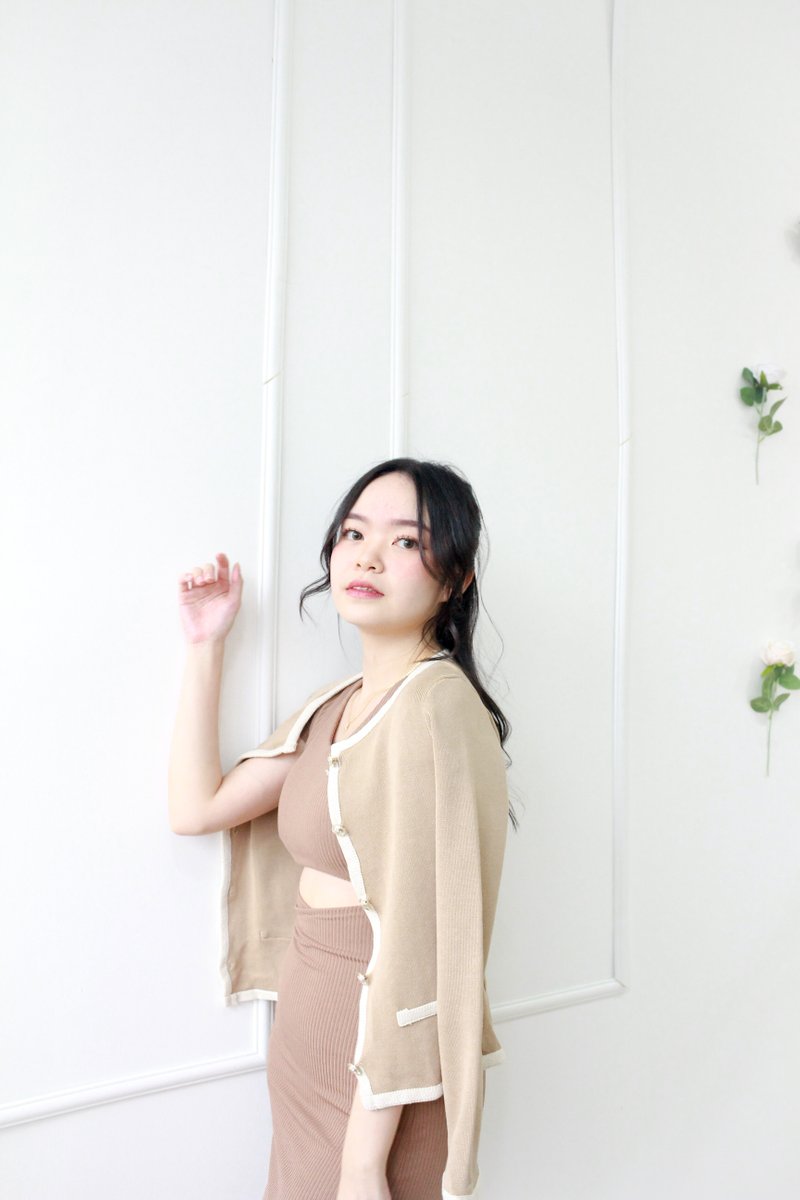 Solace Contrast Knit Cardigan in Mocha Brown