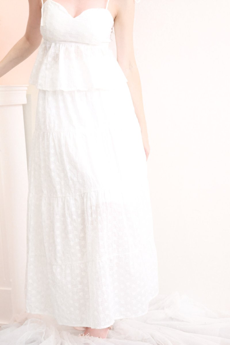 Maison Co-ord Eyelet Tiered Skirt in White