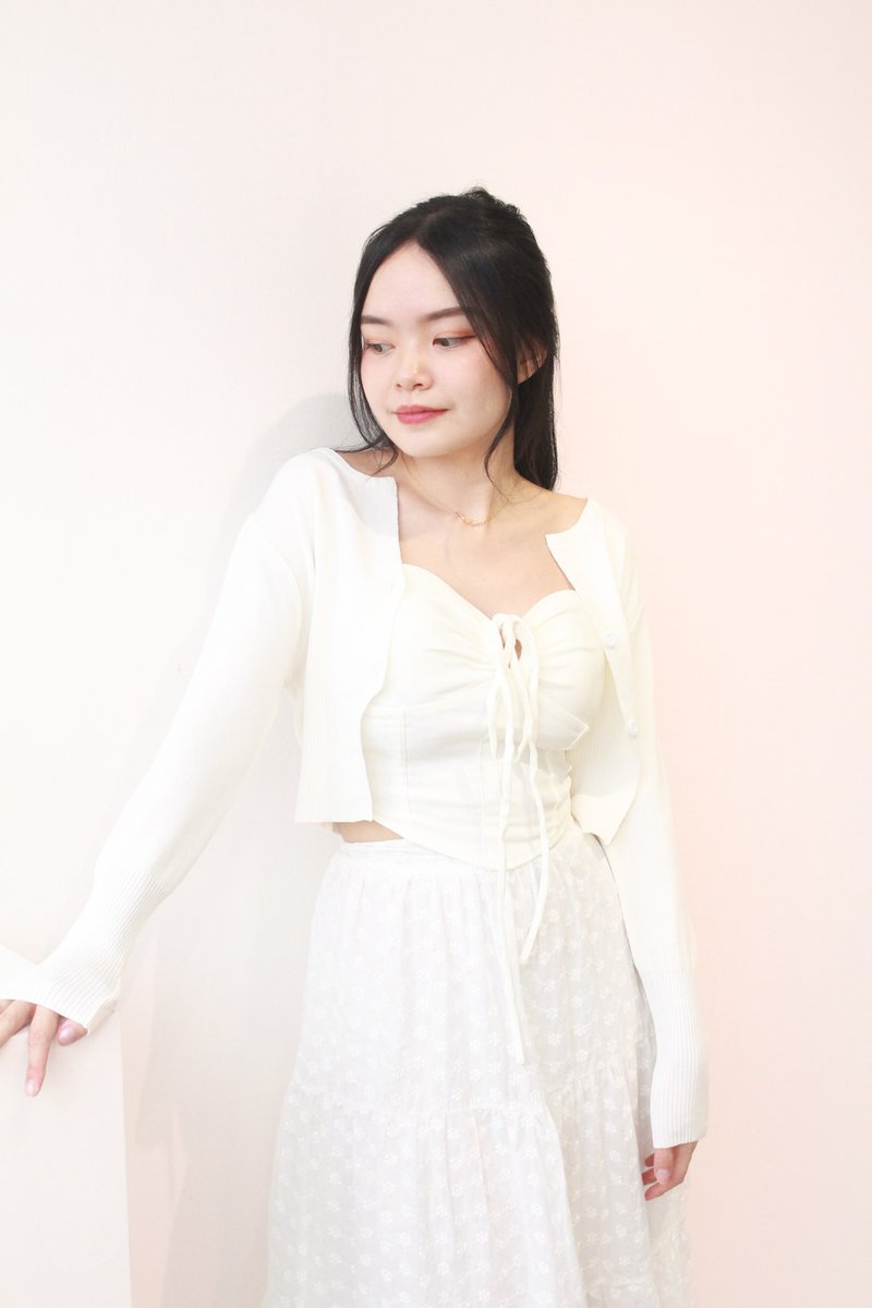 Keeper Ribbed Knit Cardigan in White