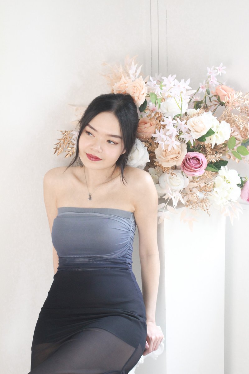 Rin Mesh Ruched Midi Dress in Midnight Ombre (Petite-friendly)