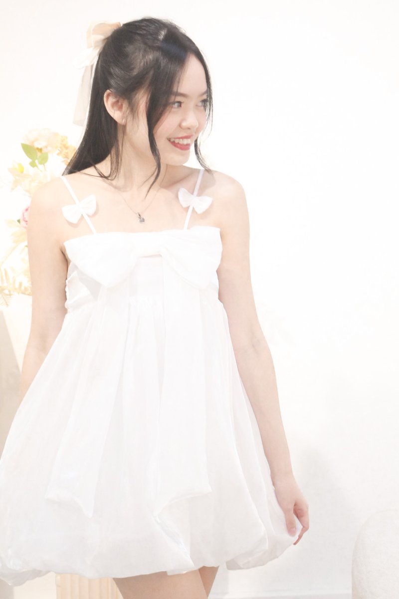 Xuan Ribbon Organza Bubble Hem Dress in White