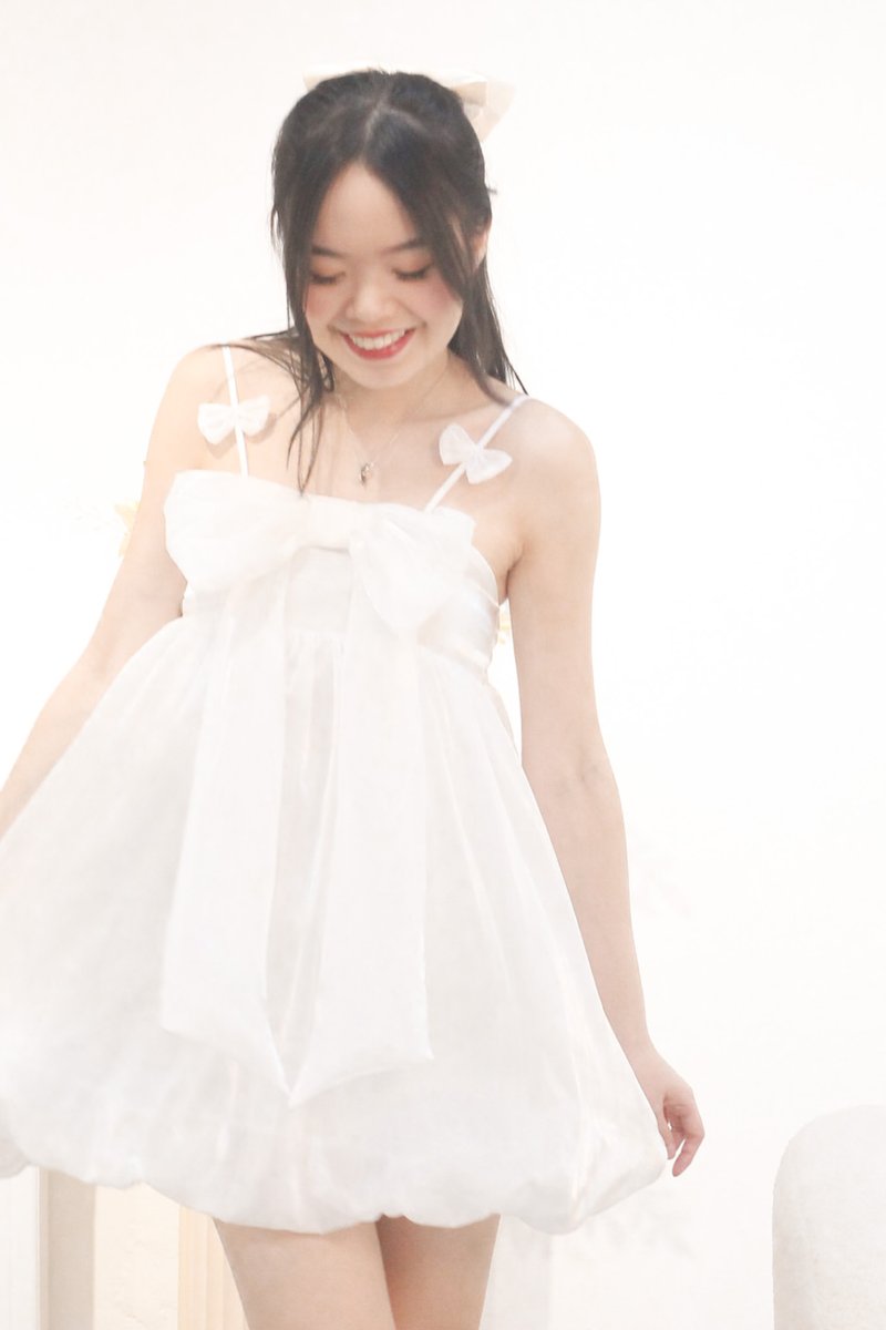 Xuan Ribbon Organza Bubble Hem Dress in White