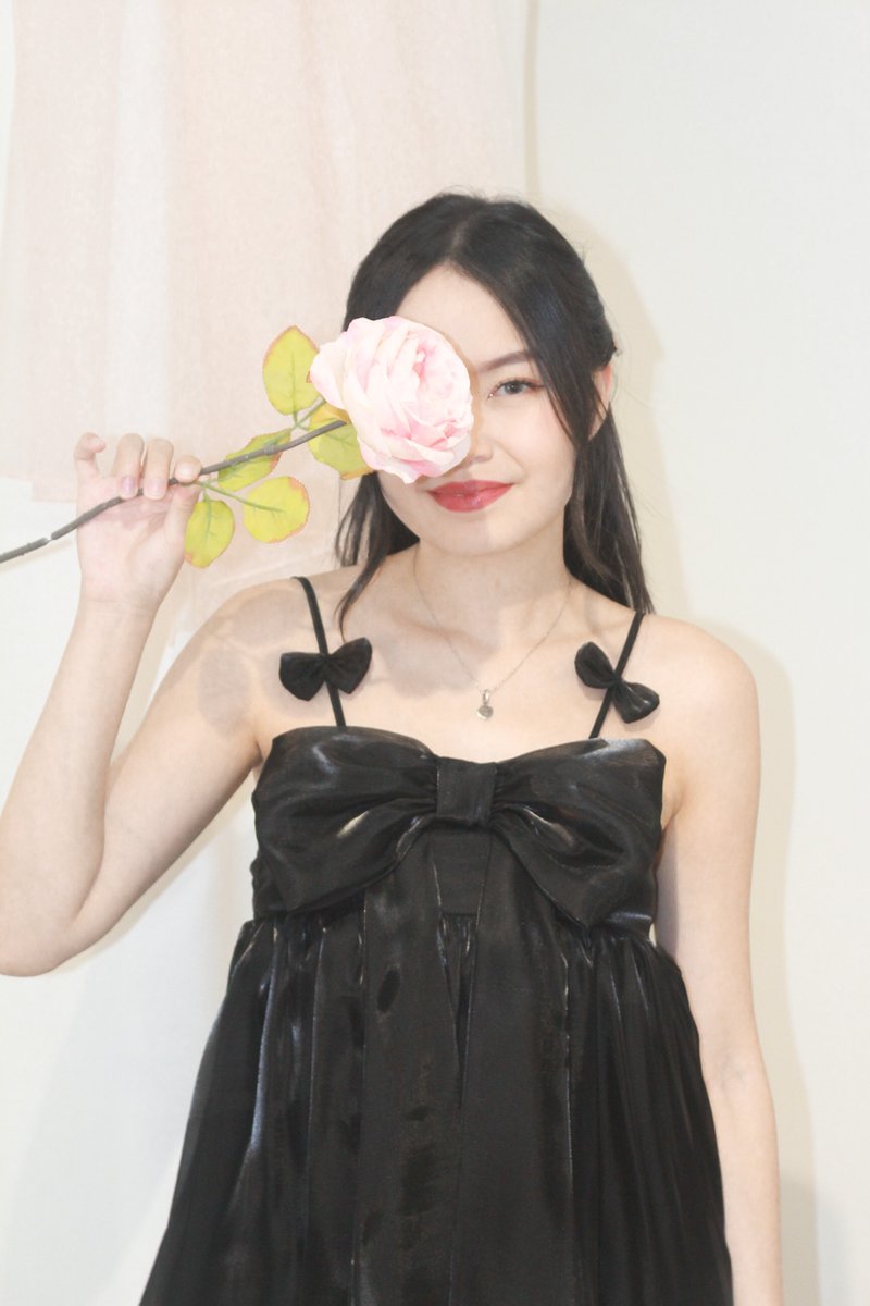 Xuan Ribbon Organza Bubble Hem Dress in Black