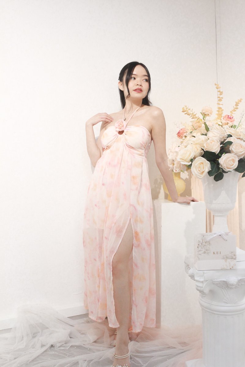 Promise Padded Multiway Watercolor Dress in Peach Blossom