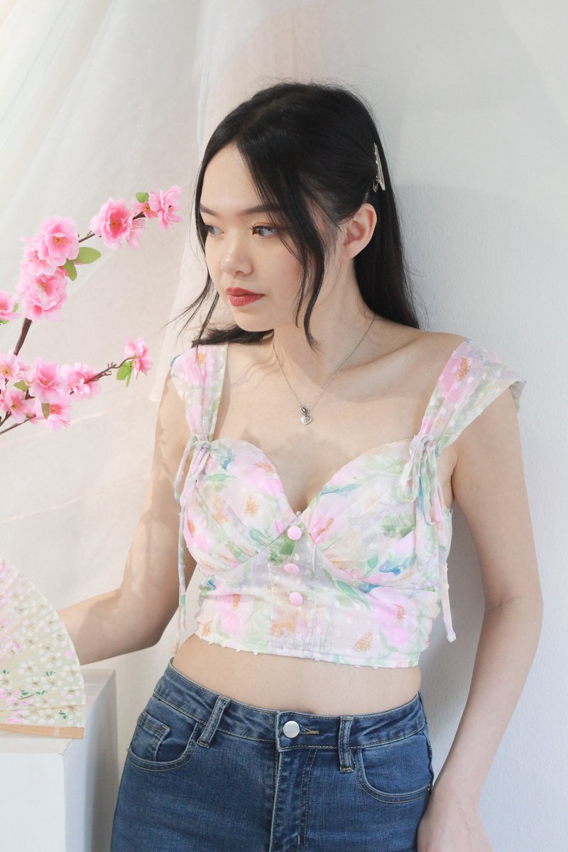 Petal Padded Floral Ribbon Top in Pastel Dream