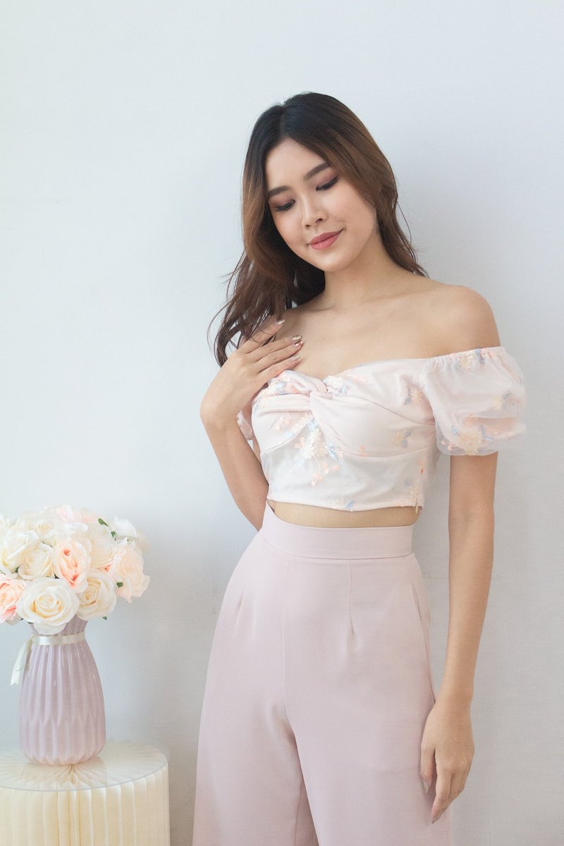 Rae Organza Sleeve Embroidery Two Way Top in Soft Peach 