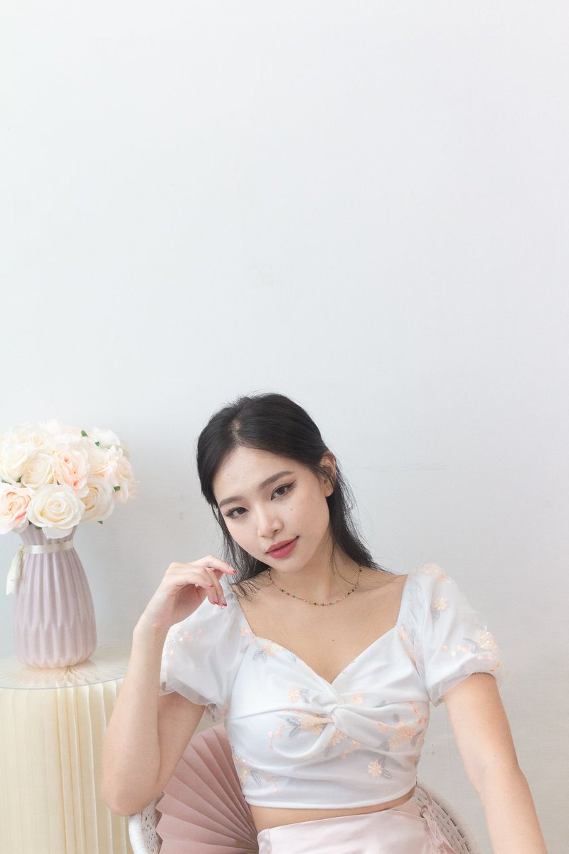 Rae Organza Sleeve Embroidery Two Way Top in White