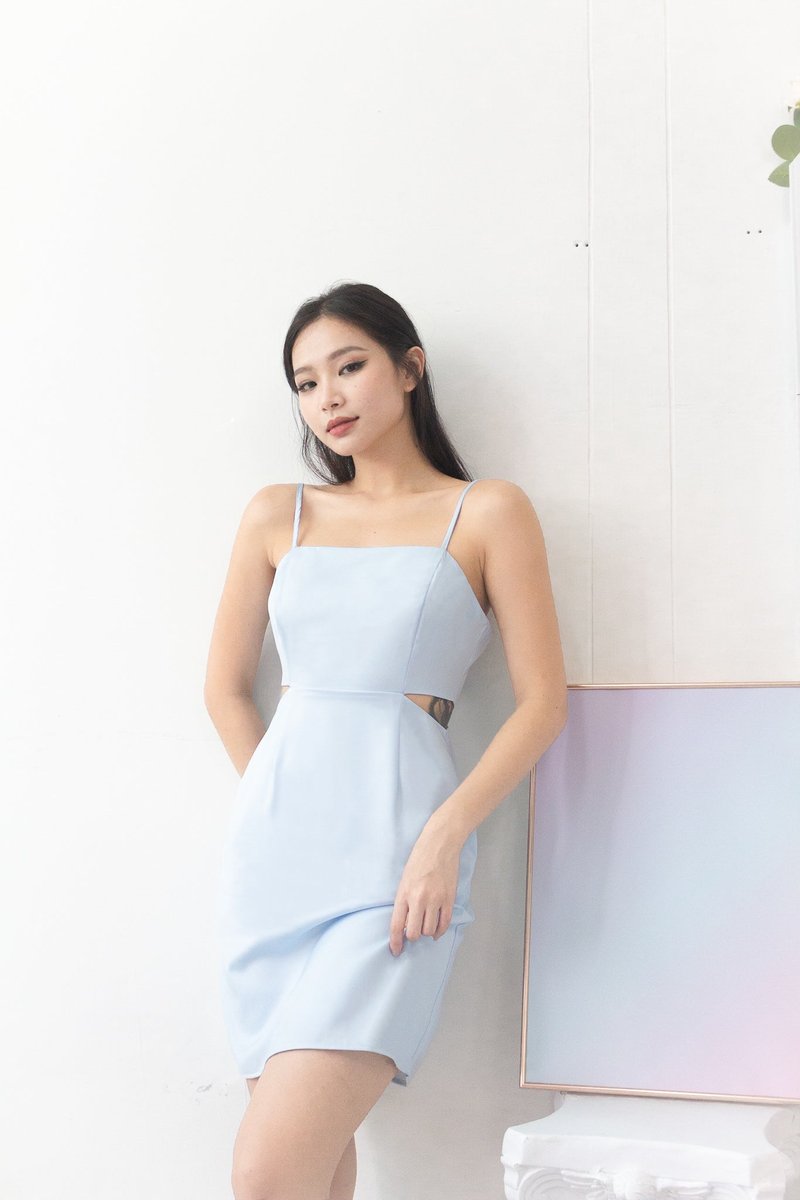 Symphony Waist Cut-out Mini Dress in Soft Blue