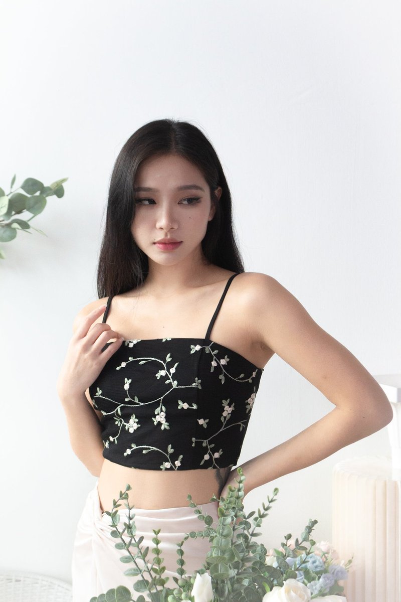 Blossom Embroidered Top in Black 